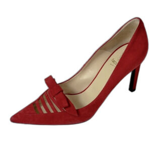 Creazione Taccetti Italian Red Suede Bow Detail Pointed Toe Heels Size 38.5/8US